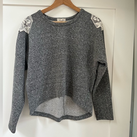 Anthropologie Crop XS Sweater High Low Boho Lace Sweatshirt - Picture 4 of 6